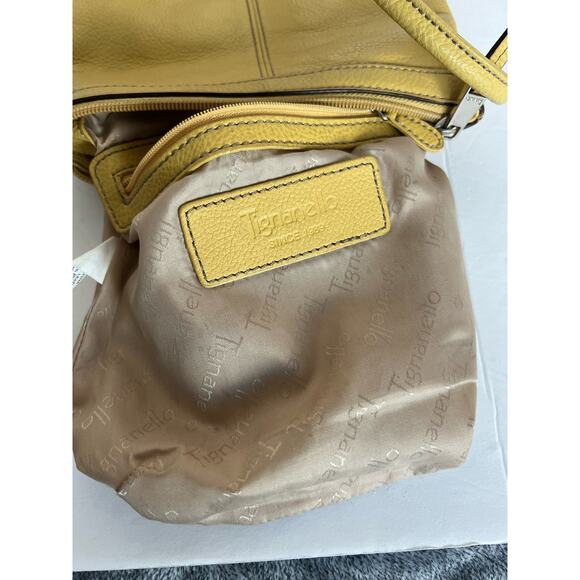 TIGNANELLO Yellow Pebble Leather Crossbody Organizer Handbag Purse - Picture 11 of 12